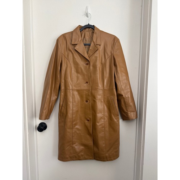 Specchio Italia Jackets & Blazers - Specchio Italia Tan Leather Trench Coat Made in Italy Vera Pelle Mid Length L